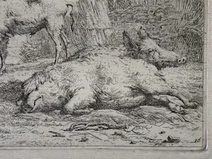 Karel Dujardin - Drie zwijnen (en nog twee etsen Berchem) kopen? Bied vanaf 30!