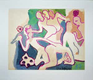 Ed Dukkers - Fantasievoorstelling met diverse figuren. verkocht voor € 95!