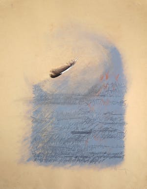 Niet of onleesbaar gesigneerd - Gemengde techniek met veer, Collage kopen? Bied vanaf 1!