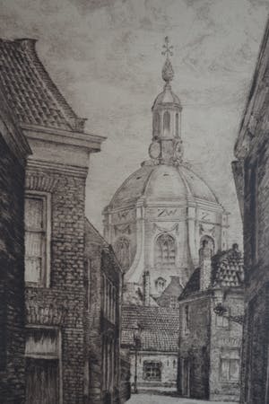 Frans IJserinkhuijsen - Vrouwekerk Leiden - Ets - Handgesigneerd kopen? Bied vanaf 10!