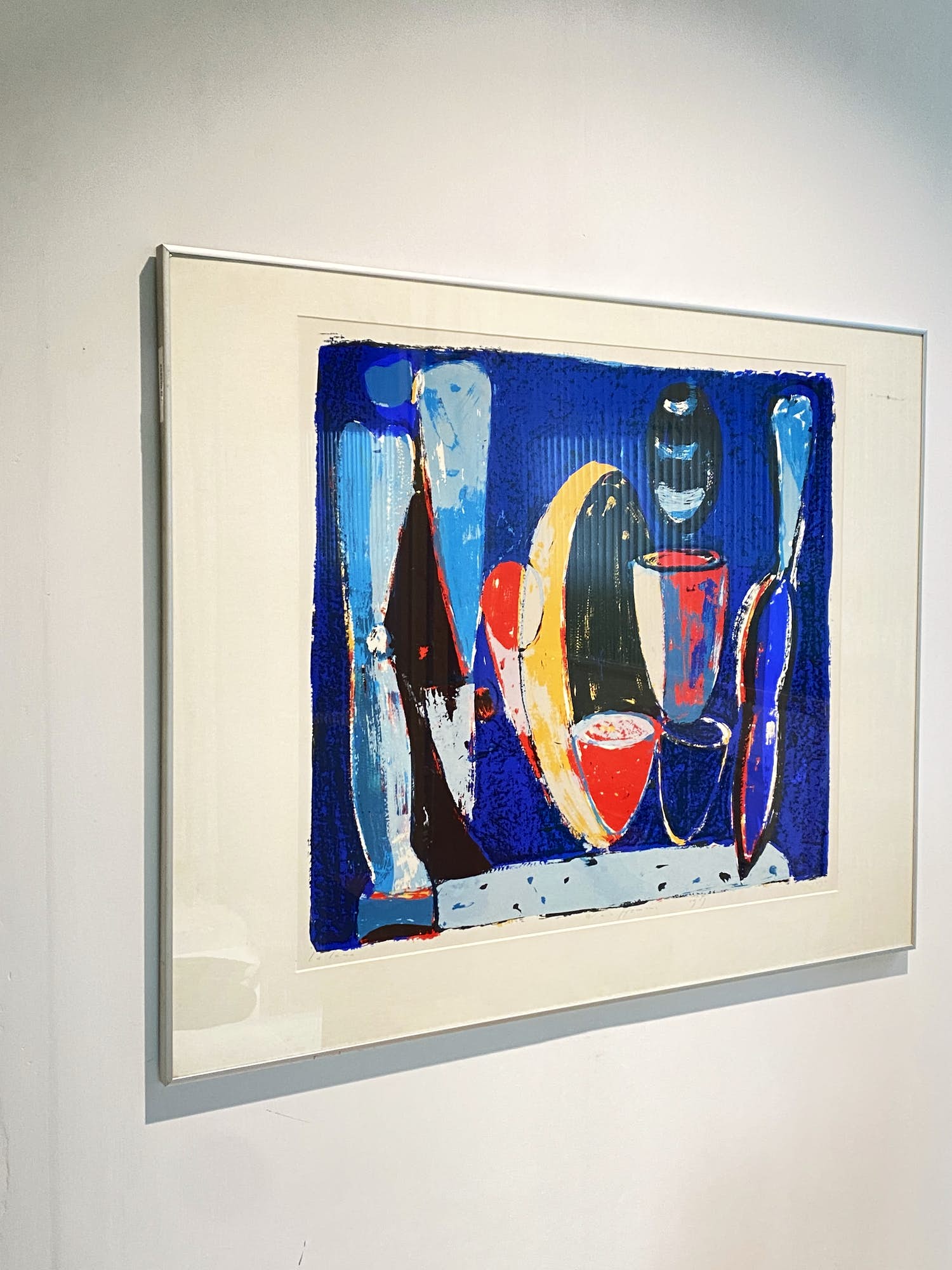 Piet Warffemius - "La Luna" kleurrijke grote abstracte zeefdruk in lijst, 1980s kopen? Bied vanaf 25!