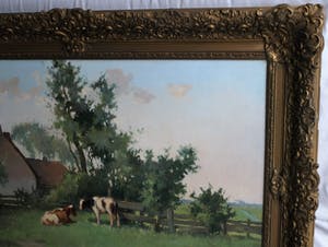 Johan Hendrik Kaemmerer - Olieverf op doek , Melkbocht bij boerderij – ingelijst – 70 x 100 cm kopen? Bied vanaf 200!