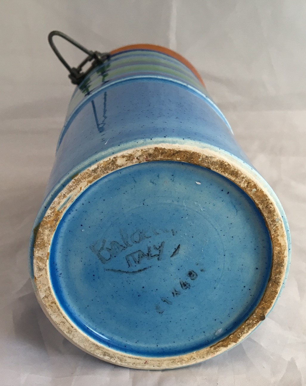 Niet of onleesbaar gesigneerd - Baldelli - Vintage blauw aardewerken voorraadpot met teakhouten deksel kopen? Bied vanaf 1!