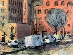 Jeroen Hermkens - Kleurenlitho - 'New York, Sixth Avenue' - 1995 kopen? Bied vanaf 100!