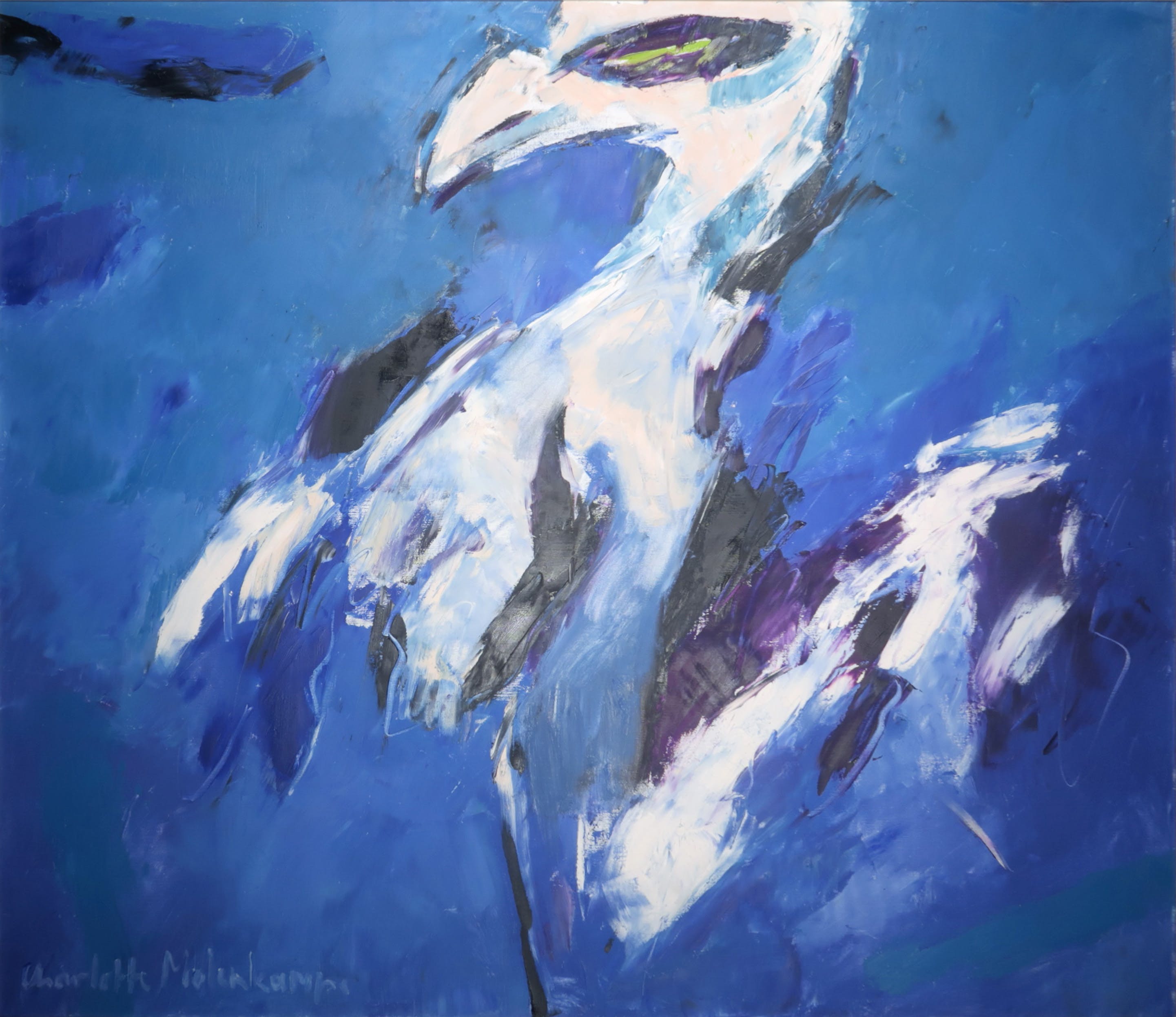 Charlotte Molenkamp - Olieverf op doek, Jonge vogel in blauw - Ingelijst kopen? Bied vanaf 1750!