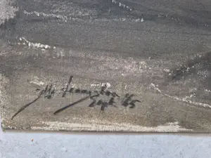 Jelle Hoogstra - Grote verstilde Gouache "zwaar weer boven de Maasvlakte" gesigneerd kopen? Bied vanaf 1!