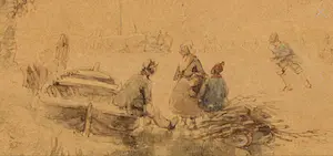 Andreas Schelfhout - IJspret op een bevroren vaart en figuren bij een huis en boot kopen? Bied vanaf 640!