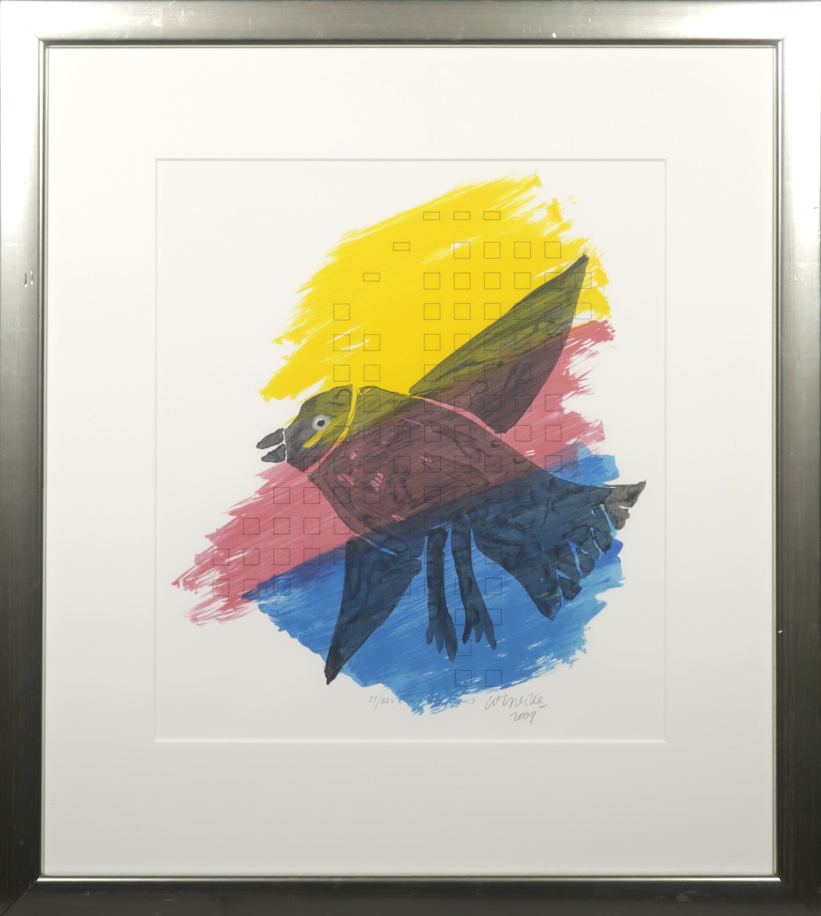 Corneille - Kleurenlitho, Vogel - Ingelijst verkocht voor € 1!