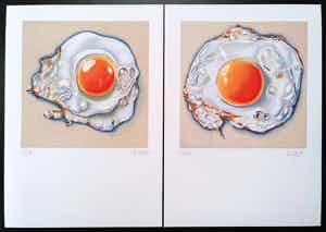 Niet of onleesbaar gesigneerd - "Fried Eggs" (set van twee litho's) verkocht voor € 1!