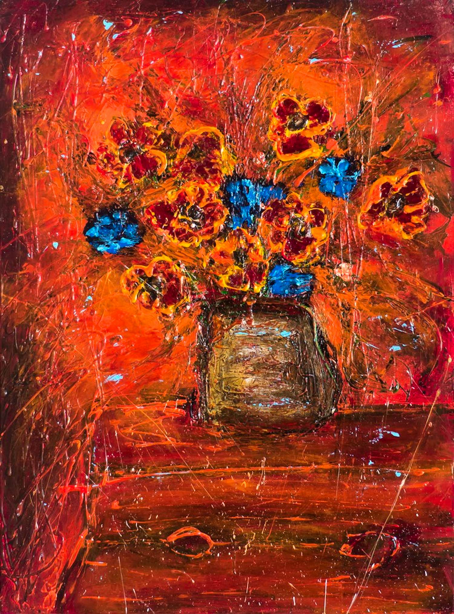 Jean-Jacques Marie - Bouquet rouge. Peinture en épaisseur kopen? Bied vanaf 250!