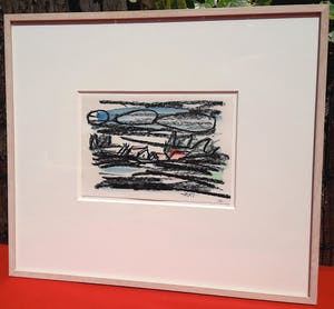 Andre van der Vossen - Landschap met boerderijen, tekening (netjes ingelijst) kopen? Bied vanaf 50!