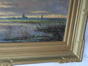 Niet of onleesbaar gesigneerd - Olieverf op doek, Hollands landschap met lucht en water - gesigneerd & ingelijst kopen? Bied vanaf 10!