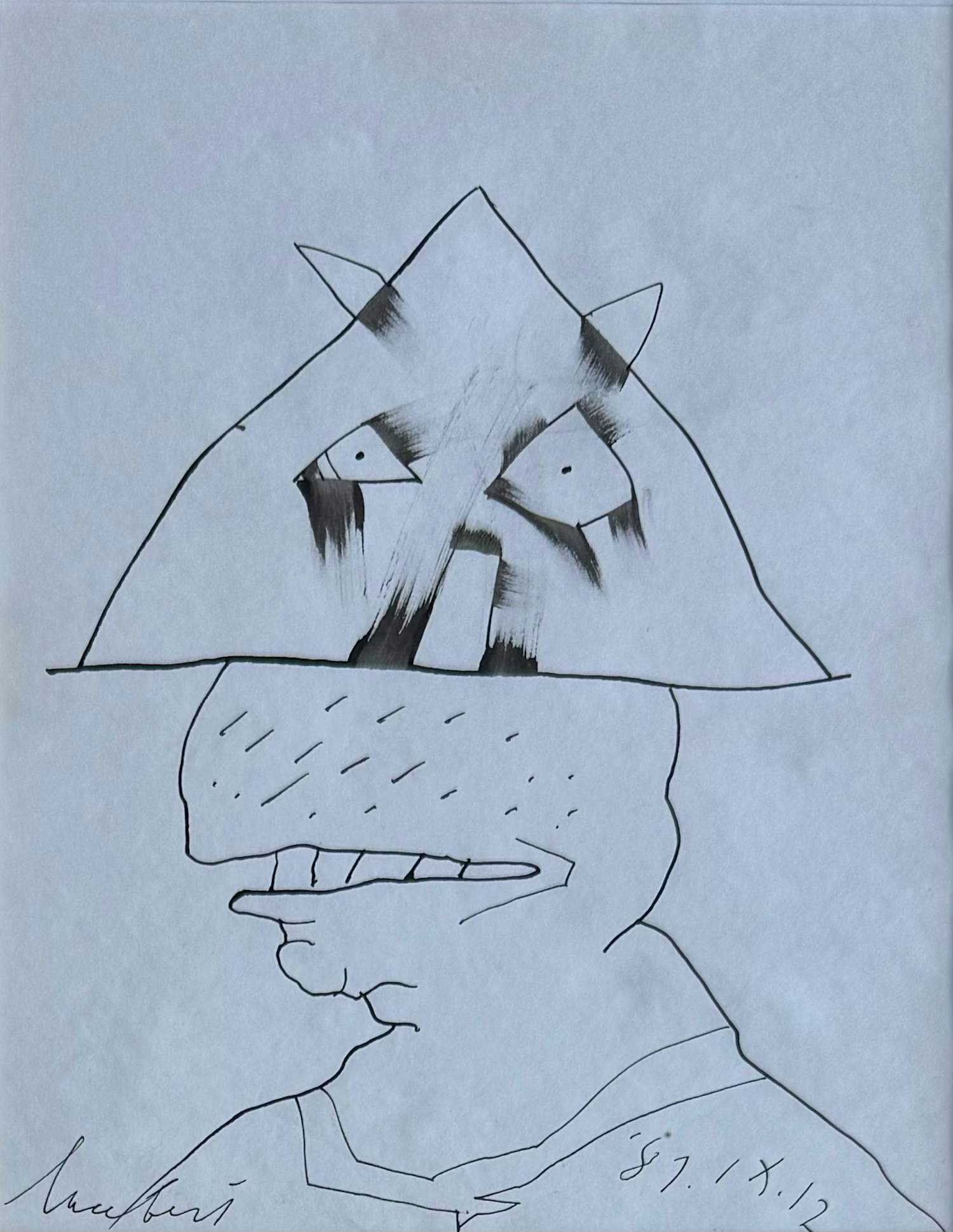 Lucebert - Oost-Indische inkt op papier | 'Tête Triangulaire' | 1981 (INGELIJST) kopen? Bied vanaf 950!