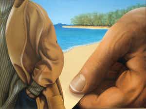 Kees Gerritse - Groot , ingelijst olieverf op doek , Aan het strand II – 1999 – 90 x 120 cm. verkocht voor € 1000!