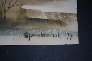 Sjoerdtje Mulder-Hak - Waterlandschap met verre einder - mooi ingelijste grote aquarel kopen? Bied vanaf 75!