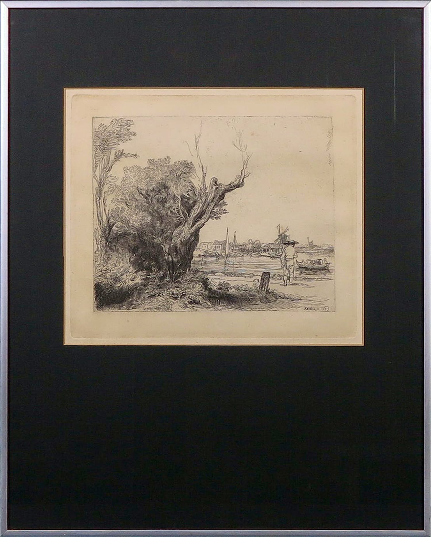 Rembrandt van Rijn - Ets, De Omval - Ingelijst verkocht voor € 1!