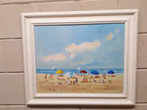 Henk Poeder - Vrolijk Zomers Strandgezicht bij Scheveningen kopen? Bied vanaf 110!