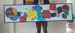 Jurjen de Haan - Verfgespuis - Olieverf op doek -2002 - zeer groot - 50 x 200 cm kopen? Bied vanaf 750!