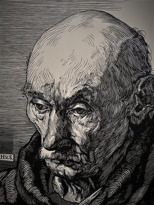 Henry van Straten - Virtuoos Vlaams Graficus - houtsnede op papier - oude arbeider - monogram kopen? Bied vanaf 30!
