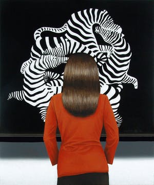 Gerard Boersma - Zebra's (Vrouw kijkend naar schilderij van Victor Vasarely) kopen? Bied vanaf 200!