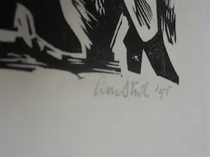 Lou Strik - Grote Hout/Linosnede zelfportret "Vrouwelijk schoon" potloodgesigneerd kopen? Bied vanaf 21!