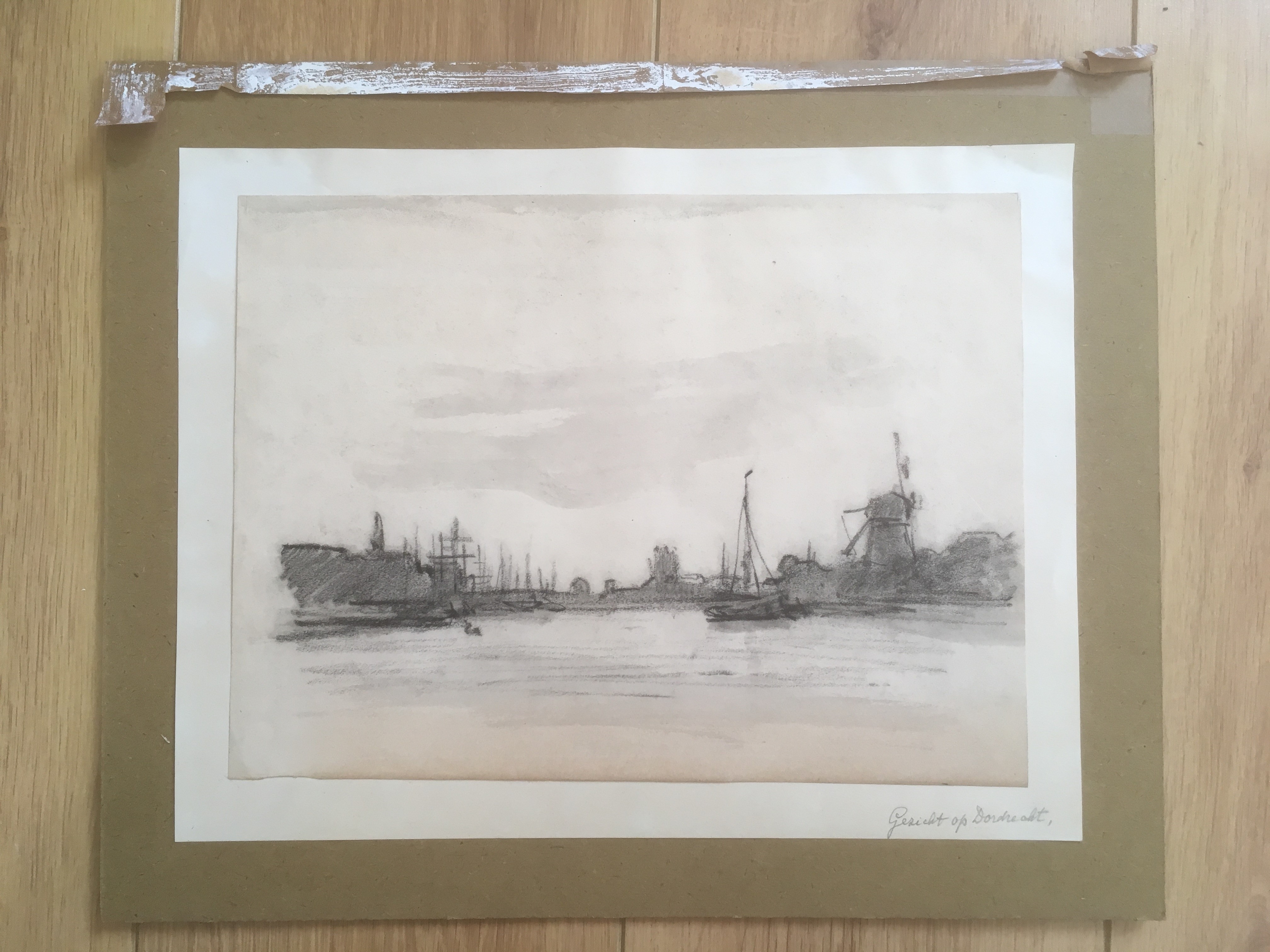 Niet of onleesbaar gesigneerd - Houtskool op papier - Gezicht op Dordrecht. kopen? Bied vanaf 1!