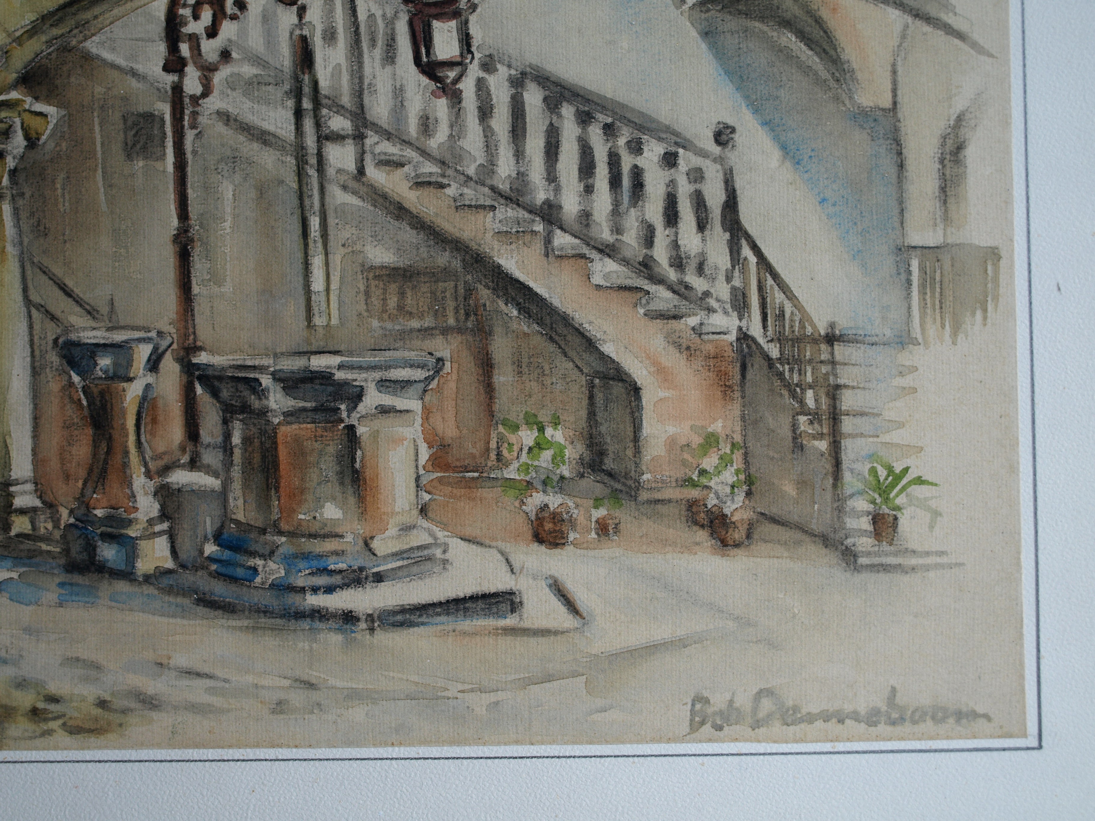 Bob Denneboom - Aquarel , Patio, Espana, Palma - ingelijst – 1958 kopen? Bied vanaf 50!