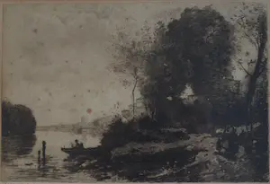 AcheterC.L. Dake - Ets naar een schilderij van Jean-Baptiste Corot, Landschap – ingelijst - ca 1890? Enchérissez de 25!