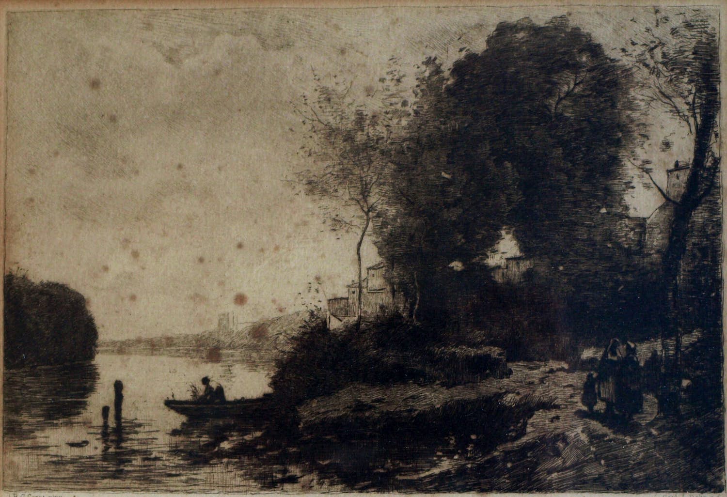 C.L. Dake - Ets naar een schilderij van Jean-Baptiste Corot, Landschap – ingelijst - ca 1890 verkocht voor € 25!