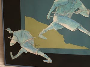 Guido van Driel - Ingelijste collage & tekening , “Golfers 1” – 1993 kopen? Bied vanaf 90!