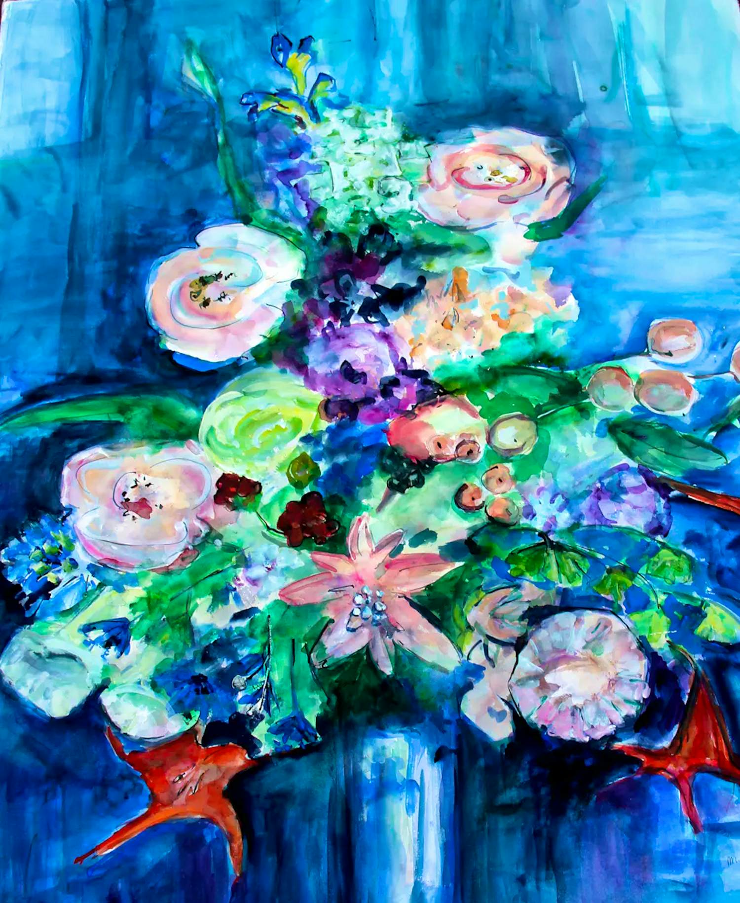 Maya Wildevuur - zeer grote aquarel: boeket - 1990 kopen? Bied vanaf 495!