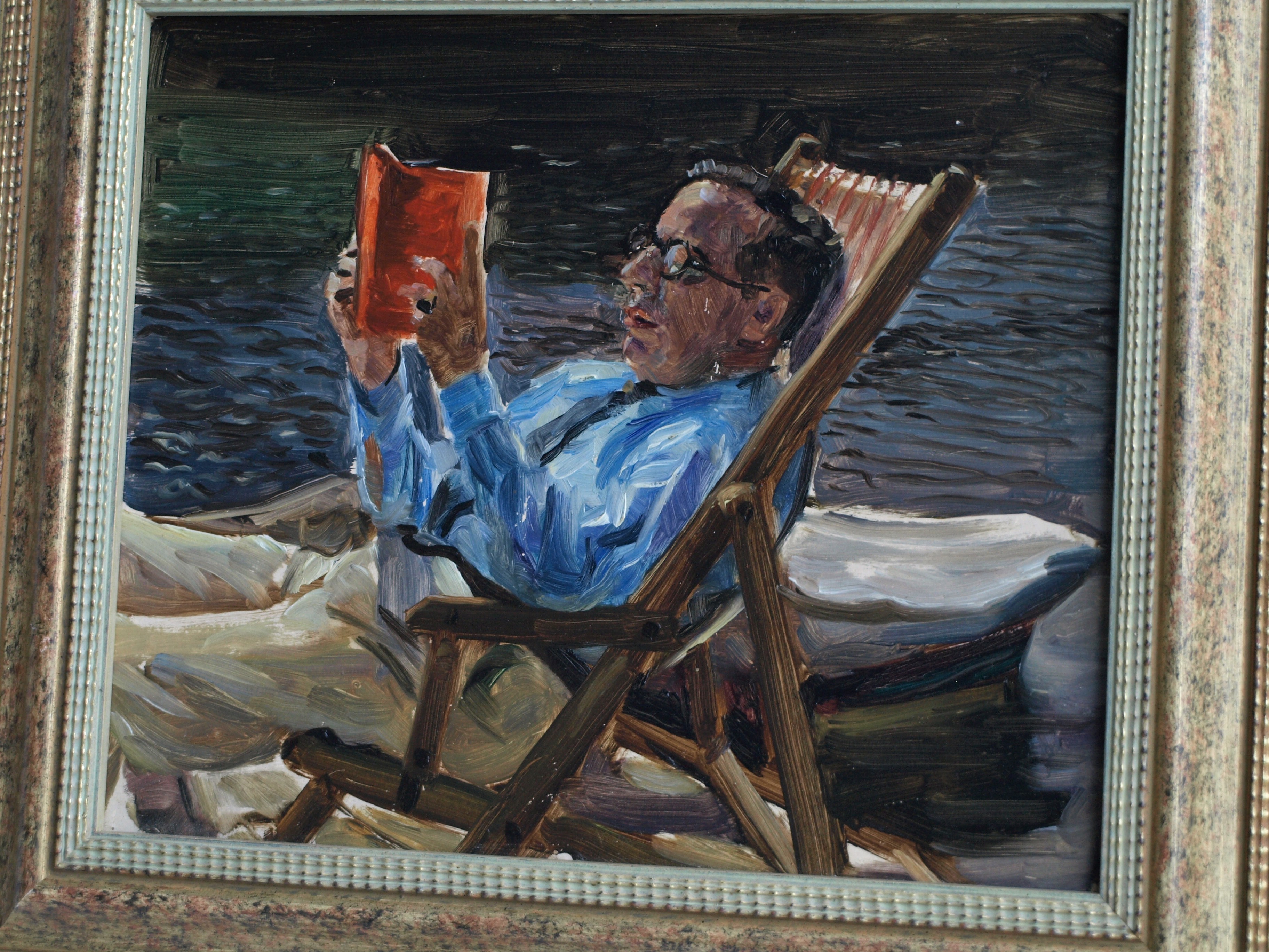 Bethijl Philippus van Romondt - Olieverf op paneel , Man in strandstoel – gesigneerd & ingelijst – 1935 kopen? Bied vanaf 150!