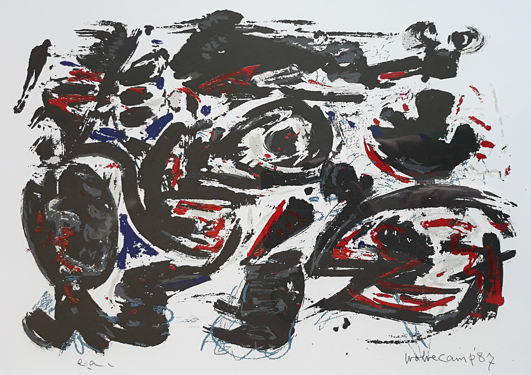 Theo Wolvecamp - Abstracte compositie, litho (mooi ingelijst) verkocht voor € 225!