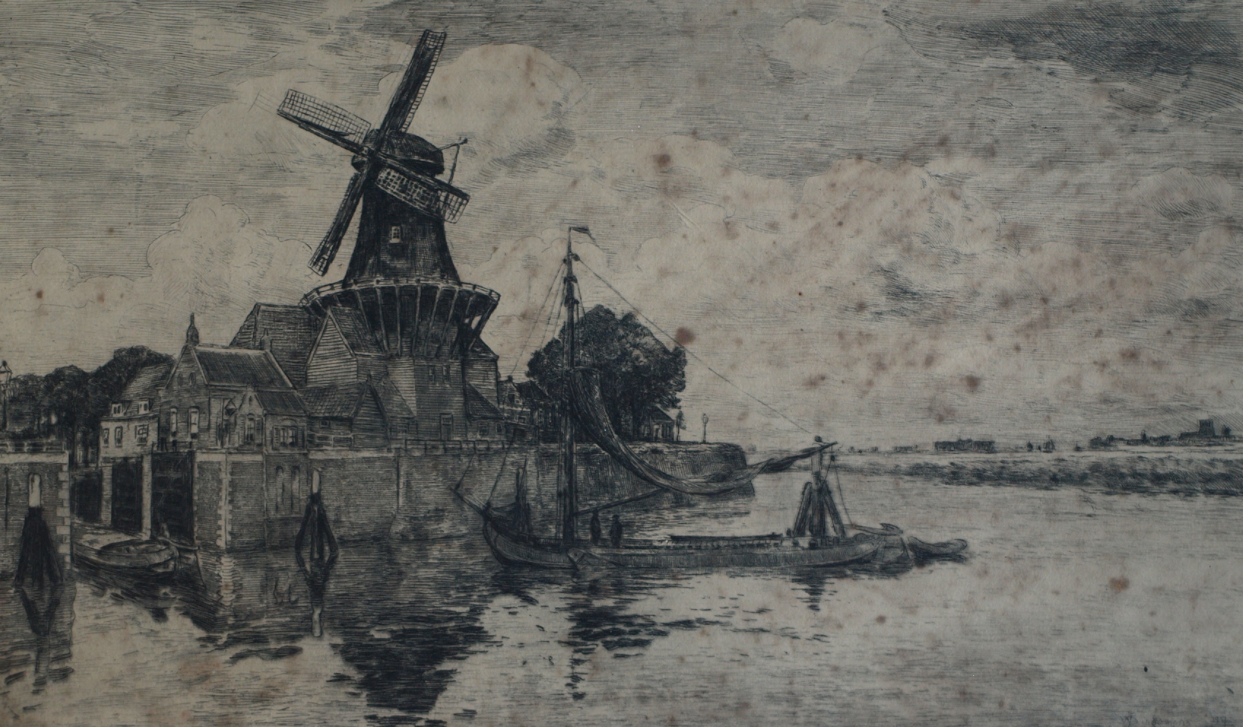 Waalko Jans Dingemans (sr.) - Ets, Molen aan het water – gesigneerd & ingelijst - 1917 kopen? Bied vanaf 1!