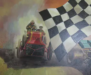 Frits Pieters - 2 schilderijen Tourist Trophy, The checkered flag, en boek Great Auto Races 1980 kopen? Bied vanaf 600!