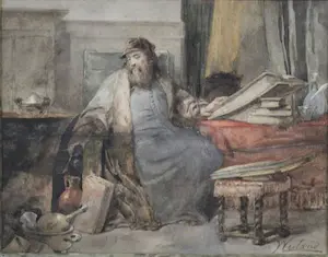 Johannes Weiland - Aquarel op papier - "Lezende man in interieur" kopen? Bied vanaf 195!