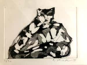 Anton Vrede - Katten - Ets, Ingelijst verkocht voor € 50!
