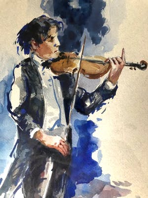 Buy Henk Fonville - Violist - Aquarel, Ingelijst? Bid from 90!