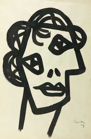 Siep van den Berg - Gouache, Portret verkocht voor € 200!