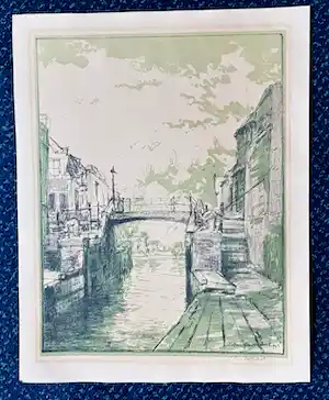 Johan Hendrik van Mastenbroek - Stadsgezicht met bruggetje (mogelijk Rotterdam-Overschie) JM-090 verkauft für € 95!