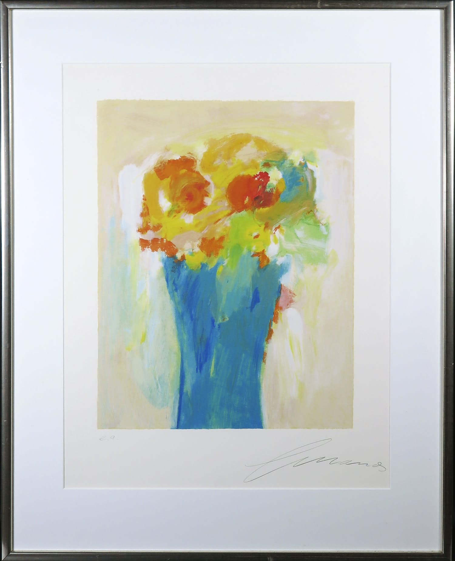 Eugène Brands - Zeefdruk, Blauwe Vaas - Ingelijst kopen? Bied vanaf 250!