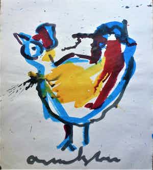 Anton Heyboer - De oervogel .Mooie krachtige kleurige schildering . verkocht voor € 275!