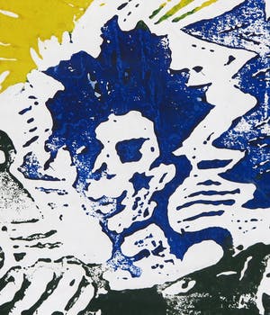 Jorg Immendorff - Linosnede en acryl, Café Deutschland, WIR KOMMEN - Ingelijst (Groot) kopen? Bied vanaf 1!