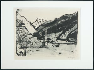 Jan Wiegers - Ets, Berglandschap met kerk kopen? Bied vanaf 50!