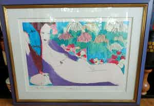 Walasse Ting - GEISHA / KLEURZEEFDRUK / 100x128cm / KADER / SIG 1985 verkocht voor € 345!