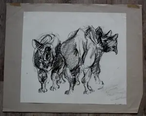 AcheterFrits van Eeden - Potlood tekening: neushoorns? Enchérissez de 49!