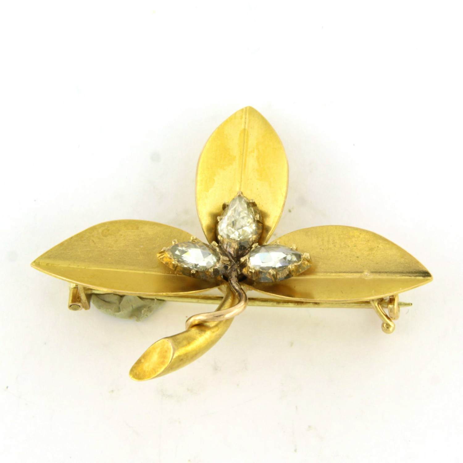 14k geel gouden broche bezet met roos geslepen diamant tot. 0.75ct - G/H - SI kopen? Bied vanaf 660!