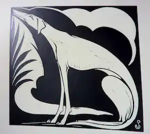 Jan Schonk - Houtsnede Windhond 1927 verkauft für € 40!