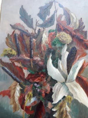 Niet of onleesbaar gesigneerd - Bloemstilleven in koperen kolenkit. kopen? Bied vanaf 10!