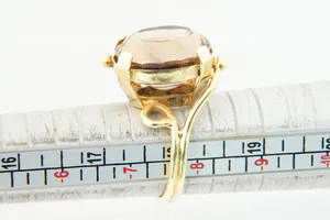 Eyecatcher! Vintage 14krt gouden designring met gefacett. "whiskey" Kwarts steen kopen? Bied vanaf 190!